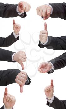set of businessman finger sign - hand gesture isolated on white background