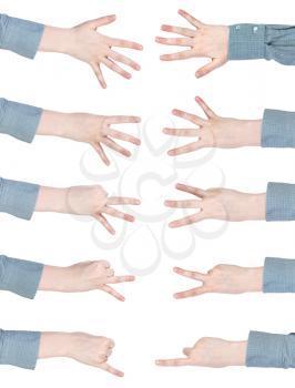 set of counting female hands - gesture isolated on white background