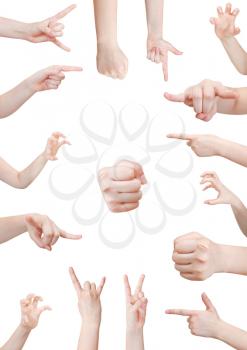 set of aggressive hand gesture isolated on white background
