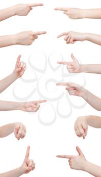 set of hand gesture with forefinger isolated on white background