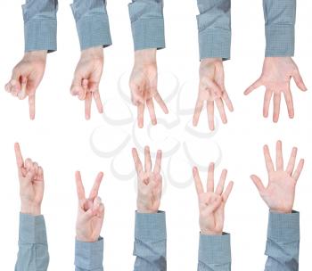 set of scoring female hands - gesture isolated on white background