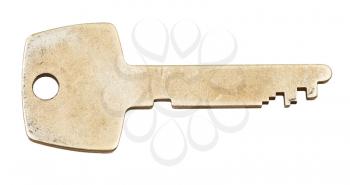 brass flat key isolated on white background