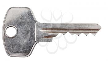 one steel door key for wafer tumbler lock isolated on white background