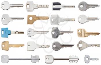 collection of different house keys isolated on white background