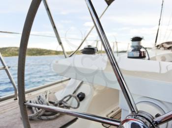 steering wheel of yacht in Adriatic sea, Dalmatia, Croatia