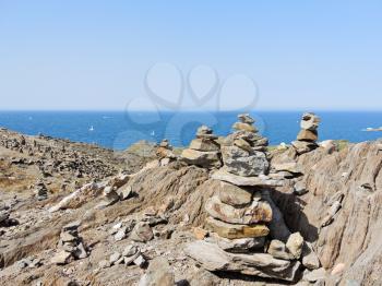 pyramid of stones on Cap de Creus natural park in Catalonia, Spain