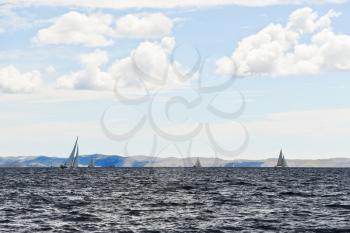 Yachts sailing in adriatic sea in windy weather, Dalmatia, Croatia