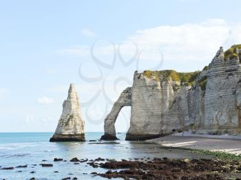 scenic with natural cliffs on english channel beach of Etretat cote d'albatre, France
