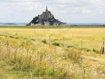 rural landscape with mont saint-michel abbey, Normandy, France