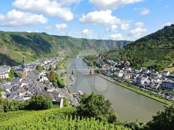 view of Moselle river and Cochem town in Germany