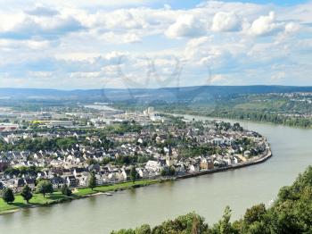 view of Koblenz city at the confluence of Moselle and Rhine rivers, Germany
