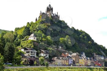 Cochem Imperial castle over Cochem town on Moselle river in Germany