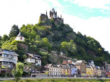 view of Cochem Imperial castle over Cochem town on Moselle river in Germany