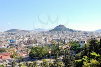 view of Athens city and Lycabettus Mount from Acropolis, Greece