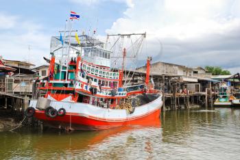 ship on khlong of chao phraya river in bangkok, thailand