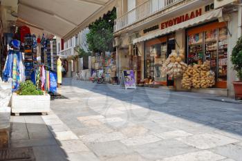 small shopping street in Athens, Greece in September day