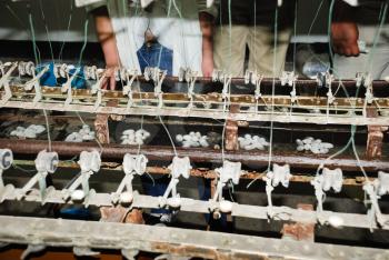 raw silk manufacture by traditional manner on old chinese factory