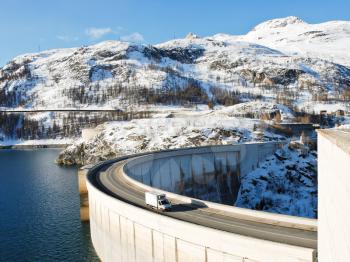 Tignes Dam (Chevril Dam) on Isere River in France Alps in winter