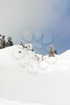 snow-covered mountain slope in Val Gardena, Dolomites, Italy