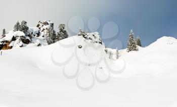 snowbound mountain slope in Val Gardena, Dolomites, Italy
