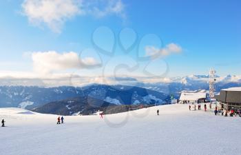 people on skisport in Val Gardena, Dolomites, Italy