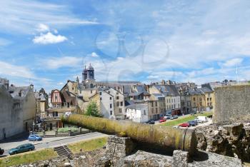 view of town Sedan from castle rampart, France in summer day