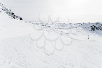 ski runs on snow slopes of mountains in Paradiski region, Val d'Isere - Tignes , France