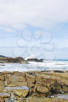 stone beach of Atlantic ocean in Costa da Morte, Galicia, Spain