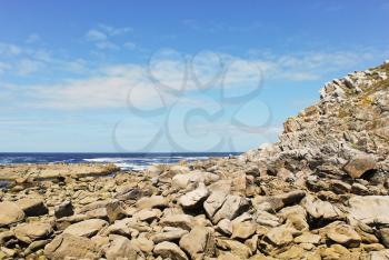 stone coast on Cies Islands (illas cies) - Galicia National Park in Atlantic Ocean, Spain