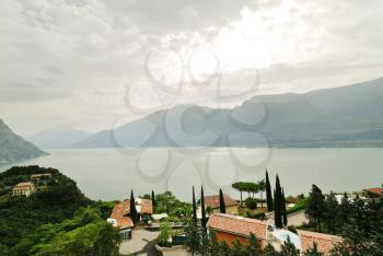 view of Tremosine town and Lake Garda, Italy