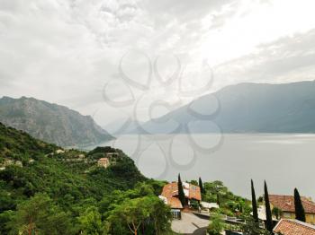 view of village Tremosine and Lake Garda, Italy