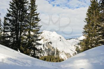 view of snow mountains in Portes du Soleil region, Morzine - Avoriaz, France