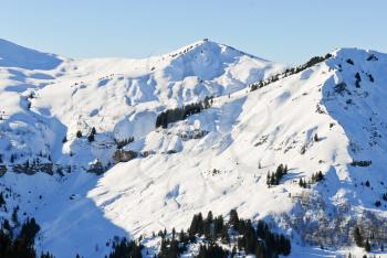 snowy peaks of Alps mountains in Portes du Soleil region, Morzine - Avoriaz, France