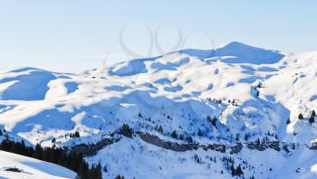 snow-capped mountains in Alps Portes du Soleil region, Morzine - Avoriaz, France
