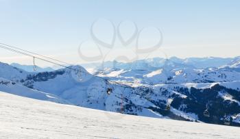 skiing tracks and ski lift in Alps in Portes du Soleil region, Evasion - Mont Blanc, France