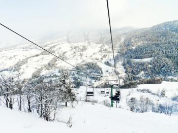 cableway ski lift in skiing area Via Lattea (Milky Way), Sestriere, Italy