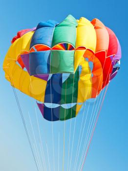 canopy of parachute for parakiting in blue sky