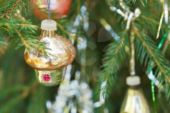 glass house christmas tree vintage decoration close up