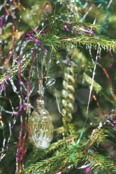 toy glass cone and icicle christmas tree vintage decoration close up