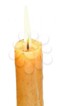 used lighted candle close up isolated on white background