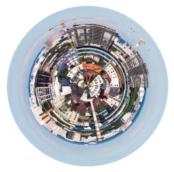 little planet - urban spherical panorama of Moscow living district isolated on white background