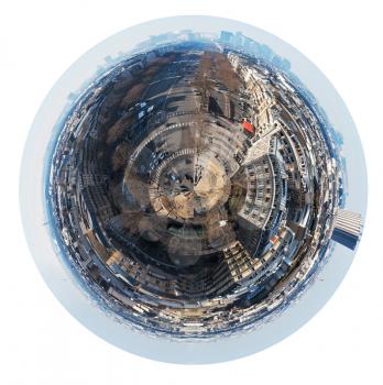 little planet - urban spherical view of Avenue de la Grande Armee in Paris isolated on white background