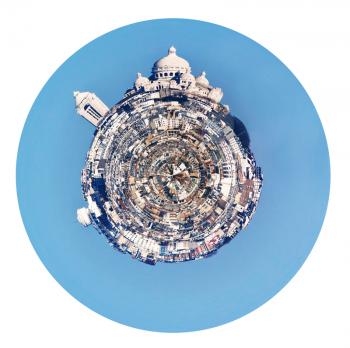 little planet - urban spherical panorama of montmartre hill and basilique sacre coeur in Paris isolated on white background