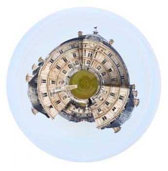little planet - urban spherical view of Luxembourg Palace in Paris isolated on white background