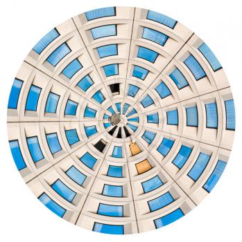 little planet - spherical view of glass windows of office building isolated on white background