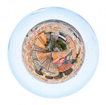 little planet - urban spherical panorama of residential district in Barcelona, Spain isolated on white background