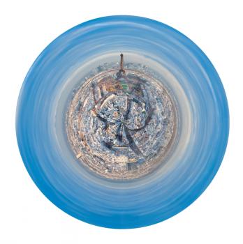 little planet - urban spherical panoramic view of Paris isolated on white background
