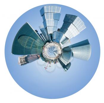 little planet - urban spherical view of Moscow city isolated on white background