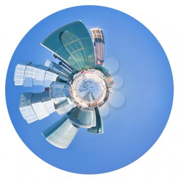 little planet - urban spherical panorama of Moscow city buildings isolated on white background