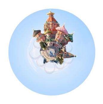 little planet - urban spherical vew of the Red Square with Vasilevsky descent in Moscow isolated on white background